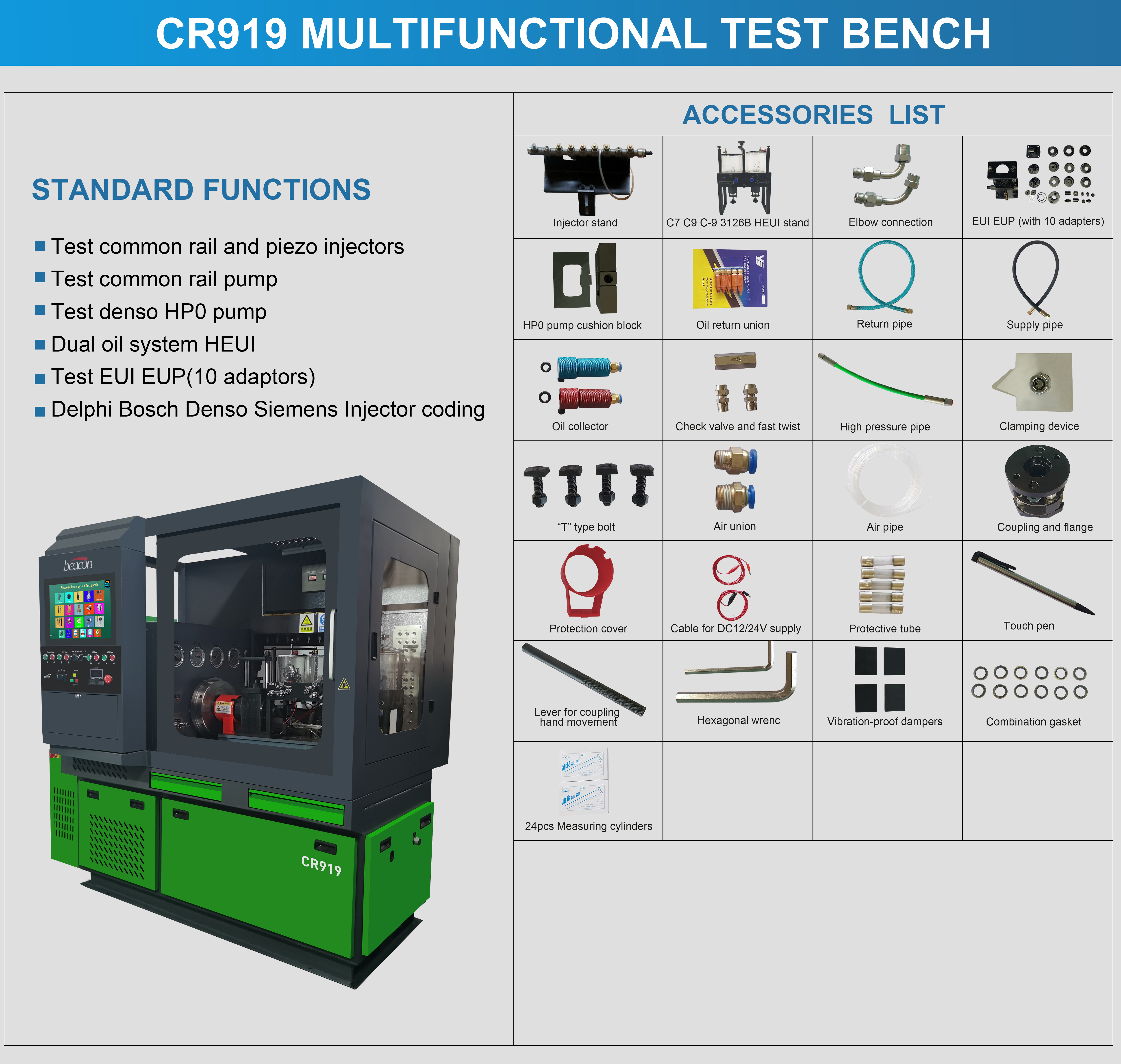 Стенд для испытаний ТНВД Common Rail CR919 с функцией кодирования HEUP, BIP, VP37, VP44, RED4